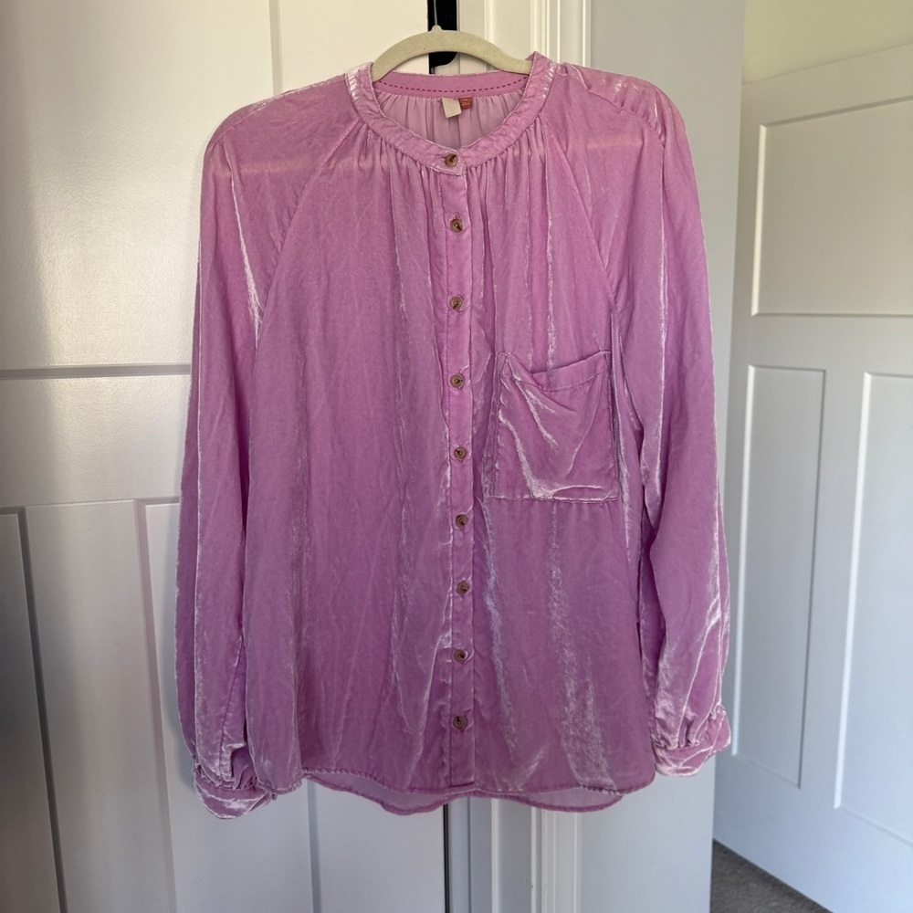 Pilcro Anthropologie‎ Mara Crushed Velvet Purple Button Up Relaxed Fit Top